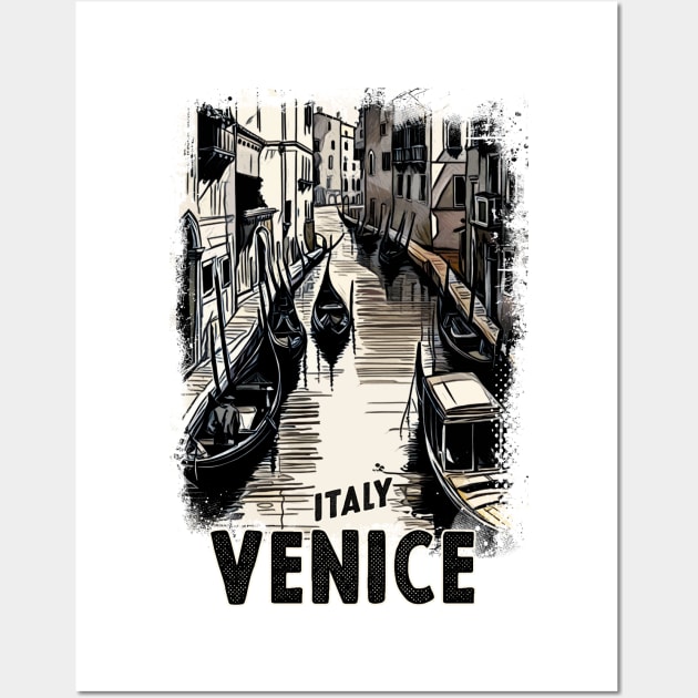 Venice Italy Vintage Travel Postcard Art Style Retro Mid Century illustration Wall Art by Naumovski